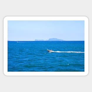 View from the Gulf of Naples at speedboats and their wakes Sticker